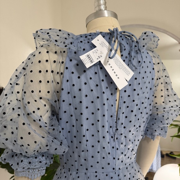 NWOT Topshop Spot Taffeta Occasion Dress - Blue Polka Dot Midi - Size 8 - Picture 6 of 6